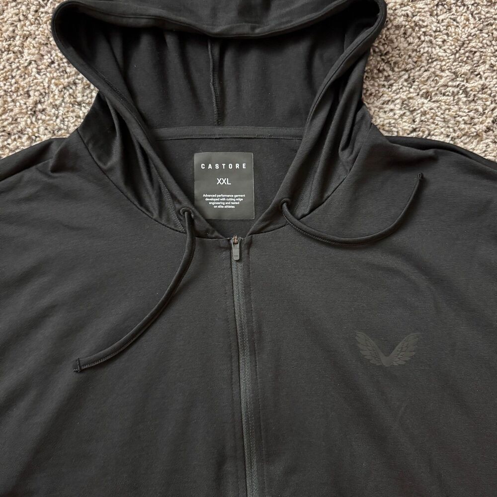 Castore Hoodie Mens XXL Black Full Zip Poly Wool Blend Active Wear Athlesiure - Picture 2 of 8